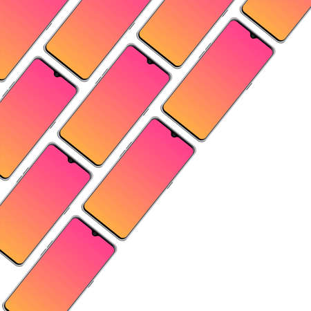 Mobile phones vector illustration with colorful screen on white background, Mobile phone vector with multicolor screen for advertisement purpose, Mobile Phone advertisement mockup.の写真素材