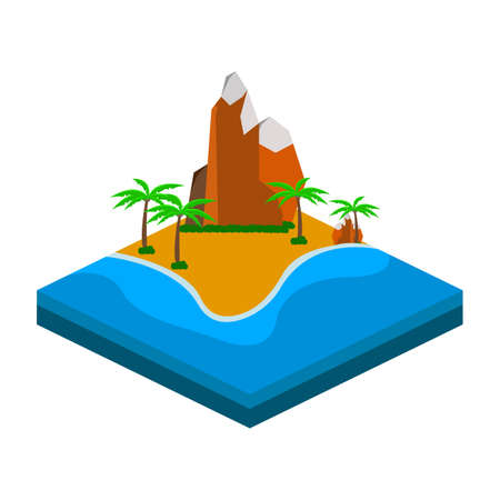 2.5D sandy beach vector design with Hill and tree concept, Sandy beach vector with 2.5D shaped landscape, Beach with a hill in the summertime.のイラスト素材
