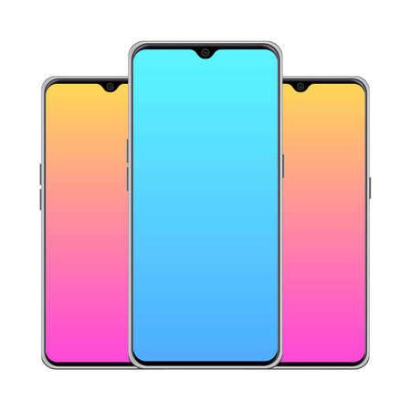 Mobile phone mockup vector with colorful screen on white background, Mobile phone vector with multicolor screen for advertisement purpose, Mobile Phone advertisement mockup.の写真素材