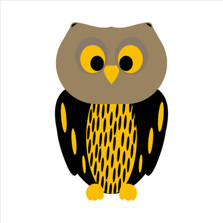 Halloween black owl design on a white background. Halloween scary owl with dark black and yellow color shade. Spooky design for Halloween event vector illustration.の写真素材