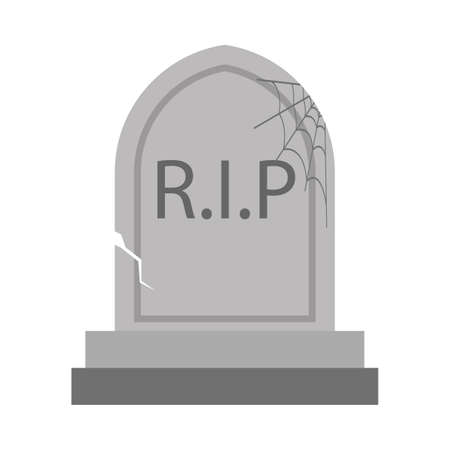 Halloween scary stone tomb vector with a spider. Halloween illustration design with concrete gravestone and R.I.P sign. Old scary tomb design with spider web.の写真素材