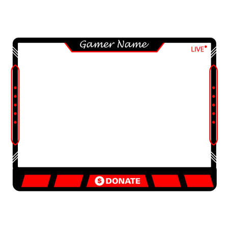 Gaming frame overlay for the live streamer. Digital style gamer overlay for live streamers. Red color stylish live gaming overlay frame with black shade. Live stream overlay for online gamers.の写真素材