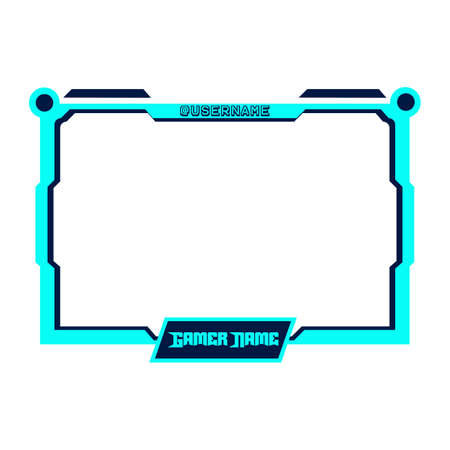 Cyan and black-colored gaming frame overlay for live gaming streamers. Live Streamer overlay vector illustration with cyan and black color. Digital stylish Gaming overlay.のイラスト素材