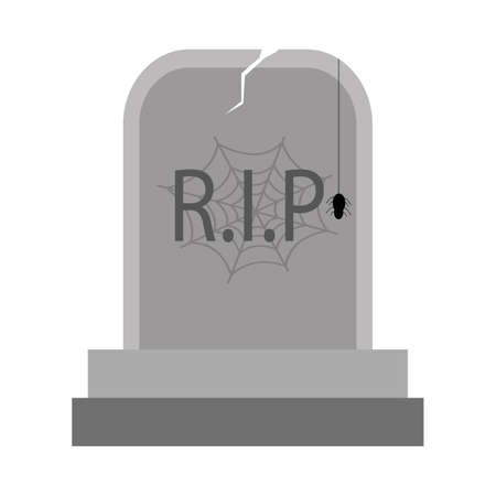 Halloween scary grave stone vector with a spider. Halloween illustration design with the stone tomb and R.I.P sign. Old scary burial design with spider web.の写真素材