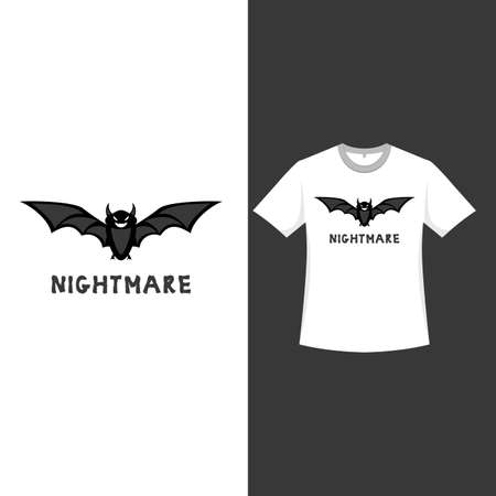 Halloween scary T-shirt design with a bat silhouette and calligraphy design. Halloween typography T-shirt design on a white background. Fashion wear for Halloween event.の写真素材