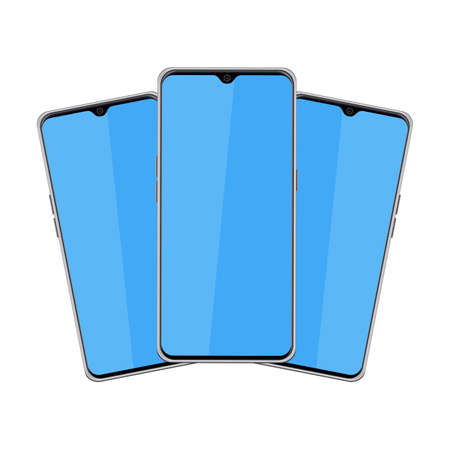 Digital mobile vector illustration with blue screen on a white background, Stylish mobile phone vector for advertisement purpose, Mobile advertisement mockup.の写真素材