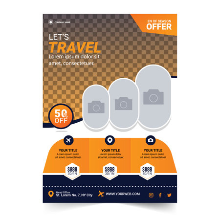 Travel sale flyer template, Automobile Center Flyer, Magazine Cover, Poster Template, Flyer Design, Cover Book and Magazineのイラスト素材