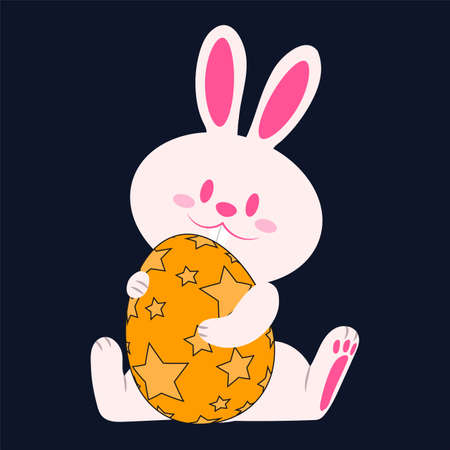 cute Easter bunny setting and holding egg, Easter illustration. Happy Easter. Cute easter bunny. Easter eggs, happy rabbit with egg decoration to easter eventのイラスト素材
