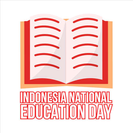 Indonesian National education day with red colour text effect, Indonesian flag, Red Book in a white background, Orange Glass on the red book, Multi-colour book with a glass in a white background.のイラスト素材