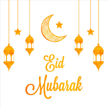 Ramadan Kareem - Muslim holiday of Faith, On a white background, vector illustration. Eid Mubarak, template Islamic ornate greeting card vector. with golden luxurious crescentのイラスト素材