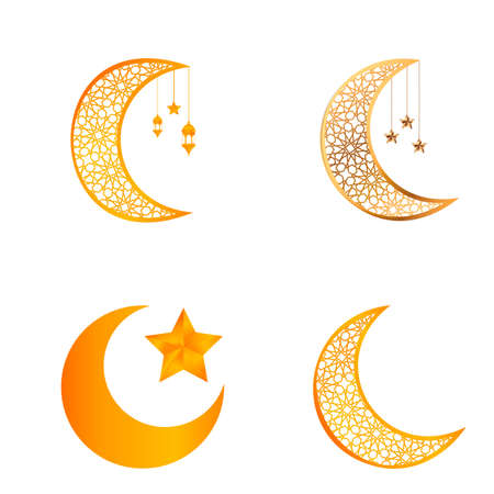 Ramadan mubarak background. Ramadan mubarak greeting card design with half moon vector illustration. Half moon vector illustration. Half moon illustration with golden color.のイラスト素材
