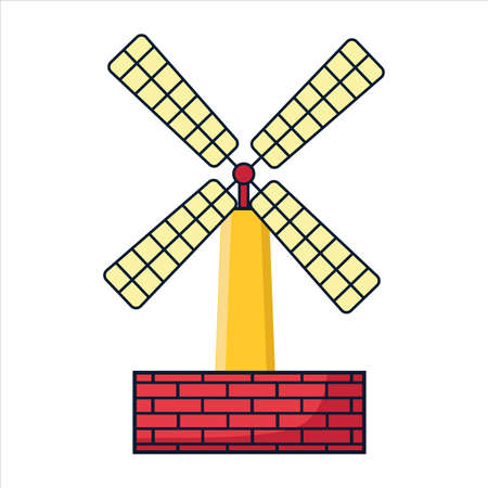 Mill icon in flat style. Mechanism grinding flour symbol illustration, Windmill. Brick mill. Icon mill. Simple, flat style. Graphic vector illustration.のイラスト素材