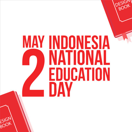Illustration for Indonesian National Education Day with Red Text effect in a White background, May 2 special education day vector design with books in Red colour shade.のイラスト素材