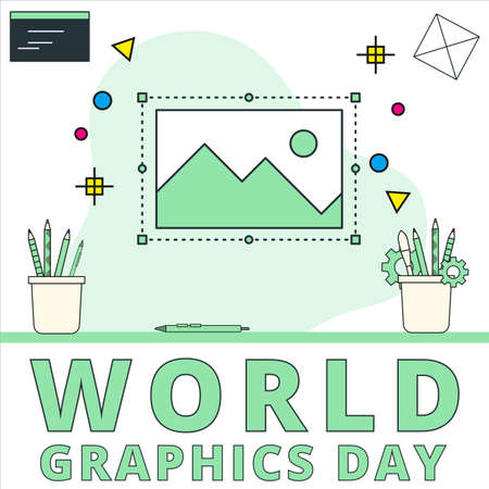 Creative Design for World Graphics Day text With Green shade for a card or poster, Beautiful Pen Vector, Standard illustration on a special day for Graphics with Green colour Text Effect.のイラスト素材
