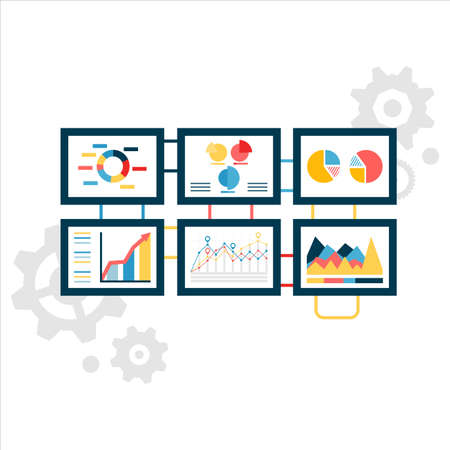 Infographic element design for business or presentation in a white background, Multi-colour Graph chart, and Pie chart, Infographic illustration elements, Abstract business graph, and pie chart.のイラスト素材
