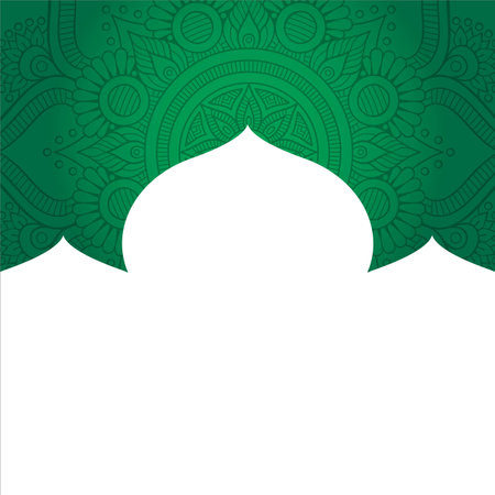 Eid Mubarak greeting card design, Islamic religion vector illustration. Use for background, background with patterned arched frameのイラスト素材