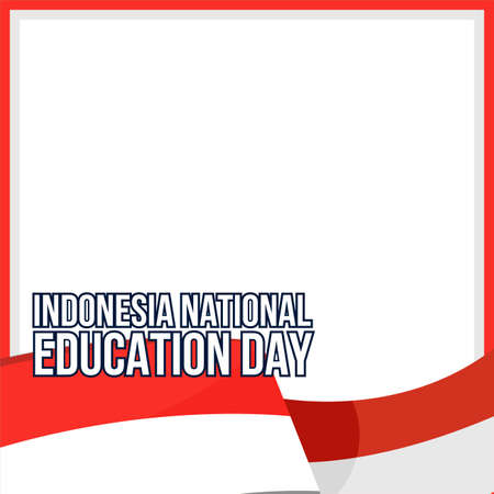 Indonesian National Education Day with white color text effect and red frame, Indonesian flag, Education Day Vector illustration with simple text effect red color border.のイラスト素材