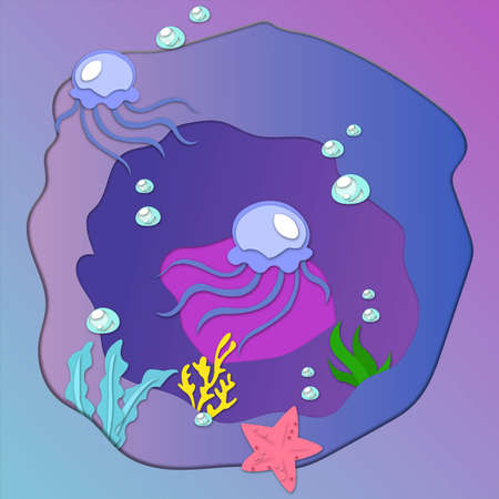 Seahorse In The Deep Sea Illustration, Beautiful seahorse cartoon, Deep Sea cartoonの写真素材