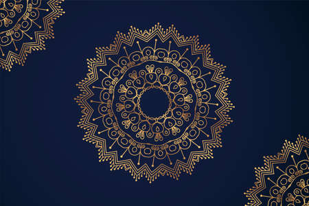 Decoration Arab-style mandala pattern on a blue background. Luxurious golden mandala vector. Luxurious mandala ornament background with golden pattern. Luxury decoration mandala.のイラスト素材