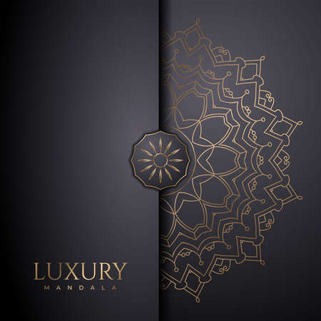 Mandala ornament on black background. Mandala pattern with metallic golden color. Decorative golden mandala pattern. Luxurious decoration. Luxurious mandala vector. Metallic golden pattern.のイラスト素材