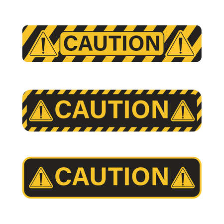 Caution danger sign set with yellow and black color. Warning sign for police, accident, under construction, website. Vector danger sign collection. Caution sign set of yellow warning ribbons.のイラスト素材