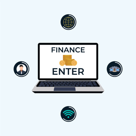 Finance and banking online service with a laptop vector. Bank business concept with internet icons...