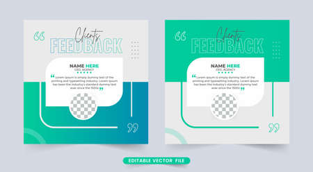Customer service feedback template with light green and white colors. Customer feedback review or testimonial layout template for websites. Business client testimonials vector with quote section.のイラスト素材