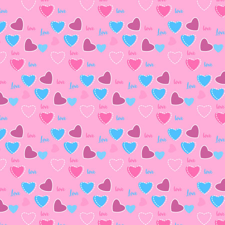 Seamless doodle style heart shaped pattern for valentine's day. Cute heart shape endless pattern design with pink background. Love pattern vector for wallpaper and background.のイラスト素材