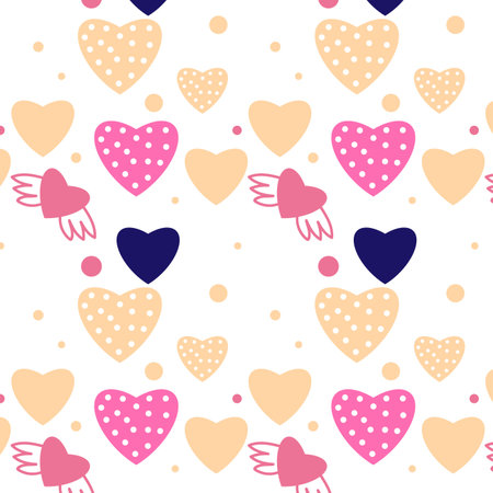 Valentine's day abstract pattern decoration with colorful love shapes and dots. Love shape with...