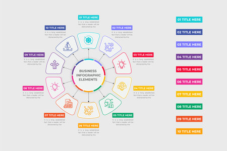 Business infographic round flowchart and step classification layout vector with creative business icons. Data visualization infographic design with blank text area. Office presentation infographic.のイラスト素材