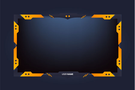 Creative live streaming overlay and screen panel design with yellow and dark colors. Gaming overlay and offline buttons for the broadcast screen. Futuristic live gaming frame overlay vector.のイラスト素材