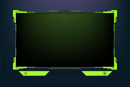 Live gaming overlay design with buttons and screen panels for online gamers. Gaming screen overlay decoration with futuristic shapes. Live streaming overlay vector with green and dark colors.の素材 [FY310199245108]