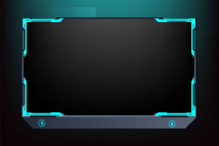 Online broadcasting screen panel decoration with shiny blue color. Live streaming overlay design for gamers. Live gaming overlay and screen interface design vector with abstract shapes.のイラスト素材