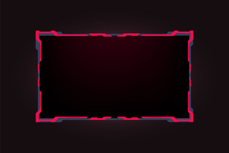 Live gaming broadcast frame with digital shapes for gamers. Dark streaming overlay panel design with red color borders. Futuristic gaming screen design vector for online streamers.のイラスト素材