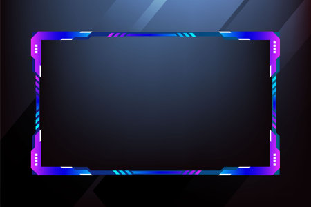 Metallic gaming overlay panel vector with abstract shapes. Simple futuristic gaming screen panel design with pink and blue colors. Online game streaming overlay and user interface design.のイラスト素材