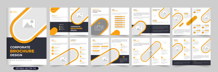 Creative company magazine and annual report booklet design with yellow and dark colors. Digital business proposal profile stationery vector. Corporate business portfolio and highlights brochure vectorのイラスト素材