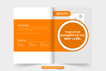 Modern business promotional brochure cover template vector. Company profile and magazine cover template design with orange and dark colors. Business proposal and annual report cover template.のイラスト素材