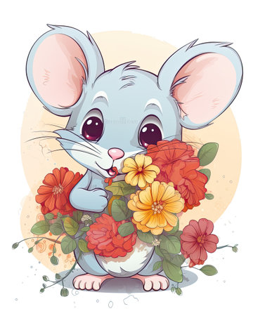 Rat pups with cute eyes on a white background. Cute rat pups illustration bundle design. Colorful rat pups sitting bundle design on white background. Beautiful rat illustration. AI generated.の素材
