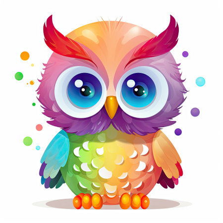 Colorful owlet sitting set illustration. Cute owlet collection sitting on a white background. Colorful owl baby illustration for kids coloring page. Owlet sitting set design. Generative AI.の素材