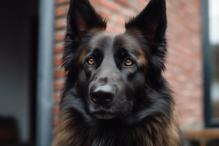 Portrait of a German Shepherd on the background of a brick wall Ai generatedの素材