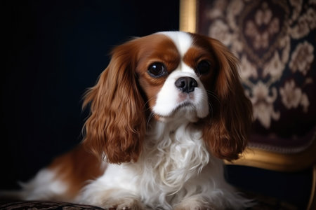 cavalier king charles spaniel portrait on a dark background. Ai generatedの素材
