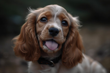 Cocker Spaniel puppy with the tongue out. Closeup portrait Ai generatedの素材