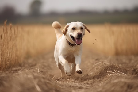 Labrador Retriever running in the field on a sunny day Ai generatedの素材