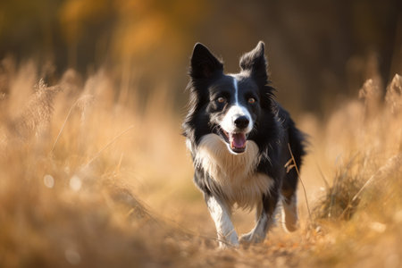 Border collie dog running in the autumn meadow. Pet animals. Ai generatedの素材