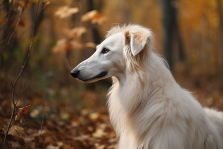 Portrait of a dog breed borzoi on an autumn background Ai generatedの素材