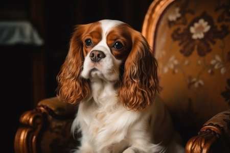 Cavalier king Charles spaniel sitting on an armchair. Ai generatedの素材
