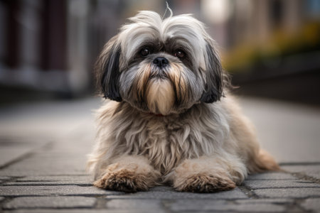 Shih Tzu dog on the street. Shih Tzu is a breed of dog in the Shih Tzu family. AI Generatedの素材