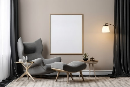 Mock up poster frame in interior background, 3D Illustration, Mockup poster frame on the wall of the living room, AI Generatedの素材