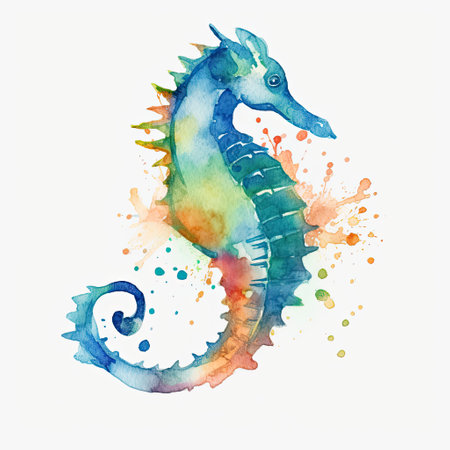 Watercolor seahorse isolated on white background. illustration. Watercolor Seahorse Clipart, AI Generatedの素材