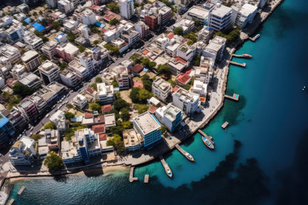 Aerial view of the city of Limassol in Cyprus. Aerial view of Male the capital of the Maldives,  AI Generatedの素材